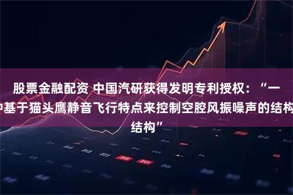 股票金融配资 中国汽研获得发明专利授权：“一种基于猫头鹰静音飞行特点来控制空腔风振噪声的结构”